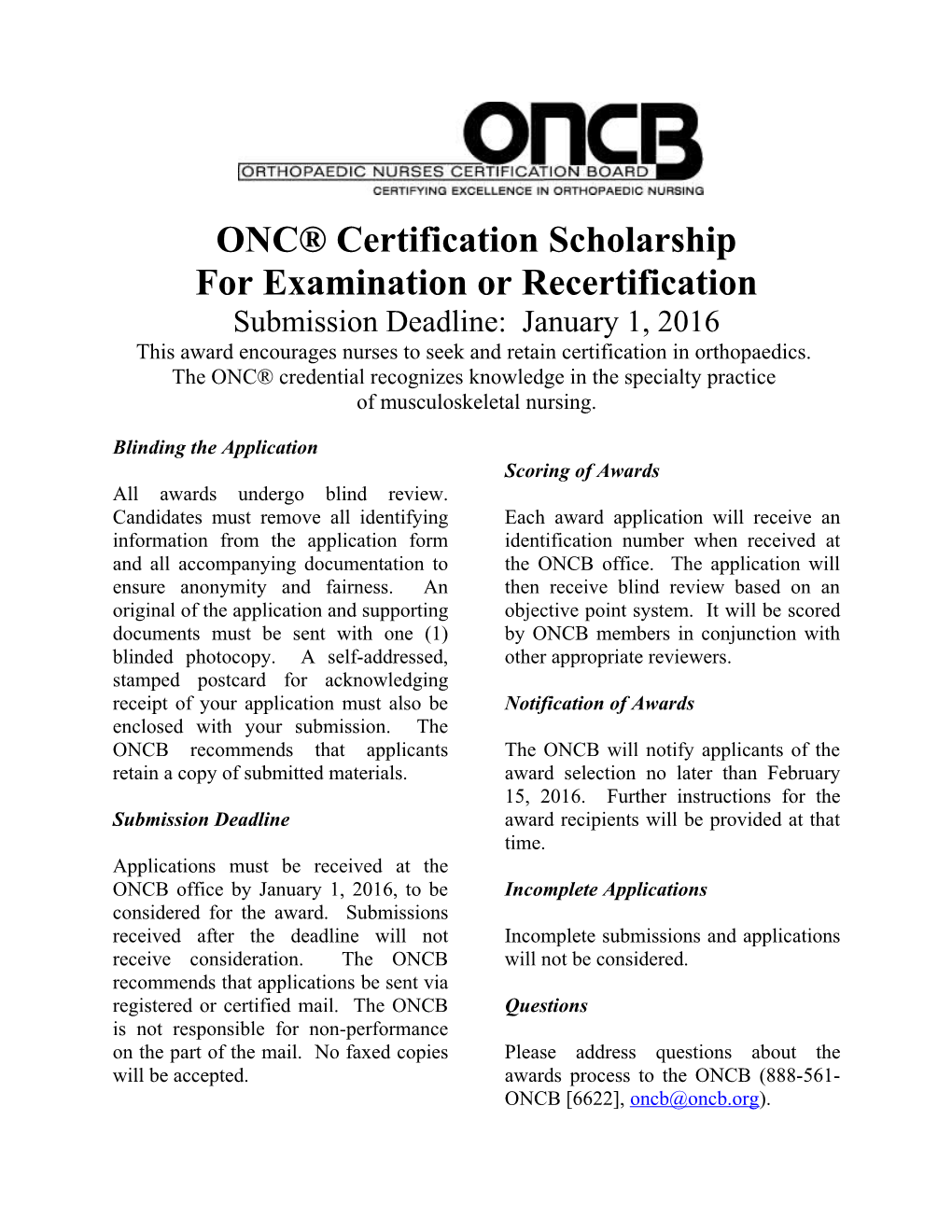 ONC Certification Scholarship