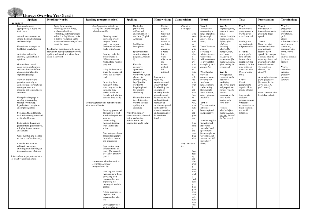 Literacy Overview Year 3 and 4