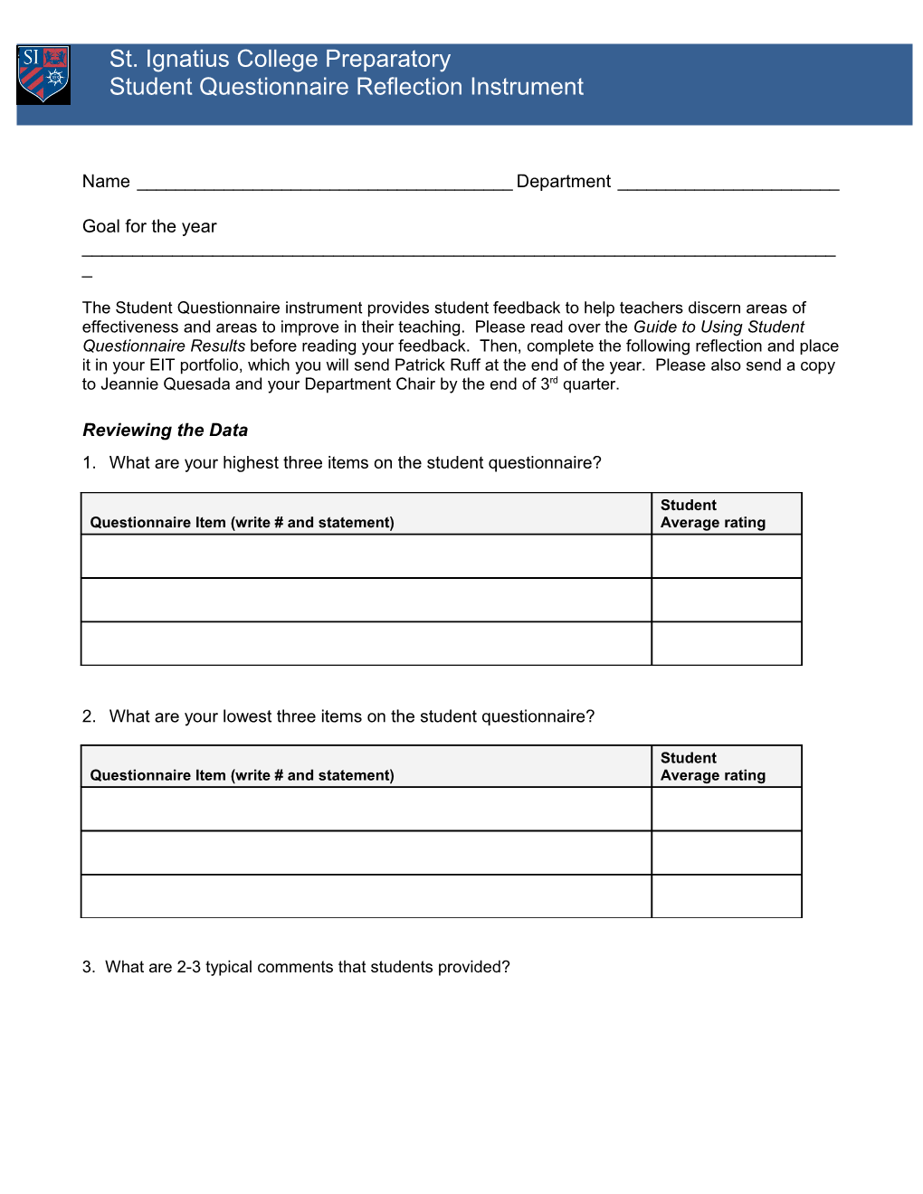 Teacher Evaluation Questionnaire
