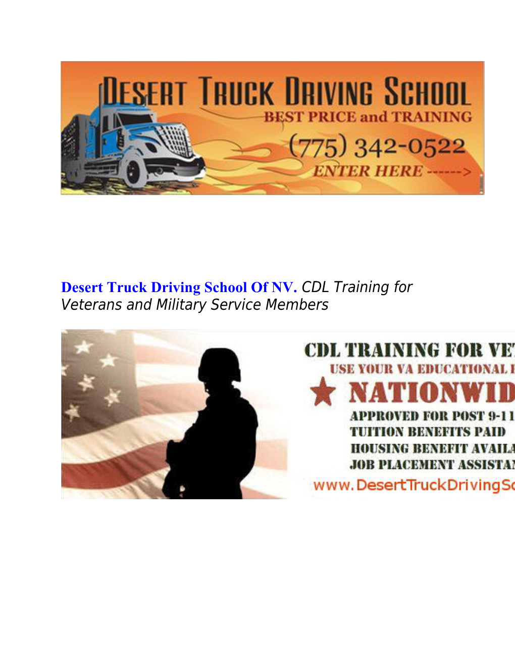 Desert Truck Driving School of NV. CDL Training for Veterans and Military Service Members