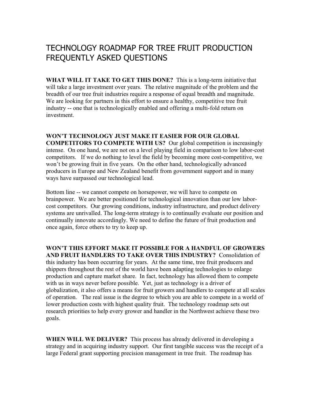 The Technology Roadmap for Tree Fruit Production 2010