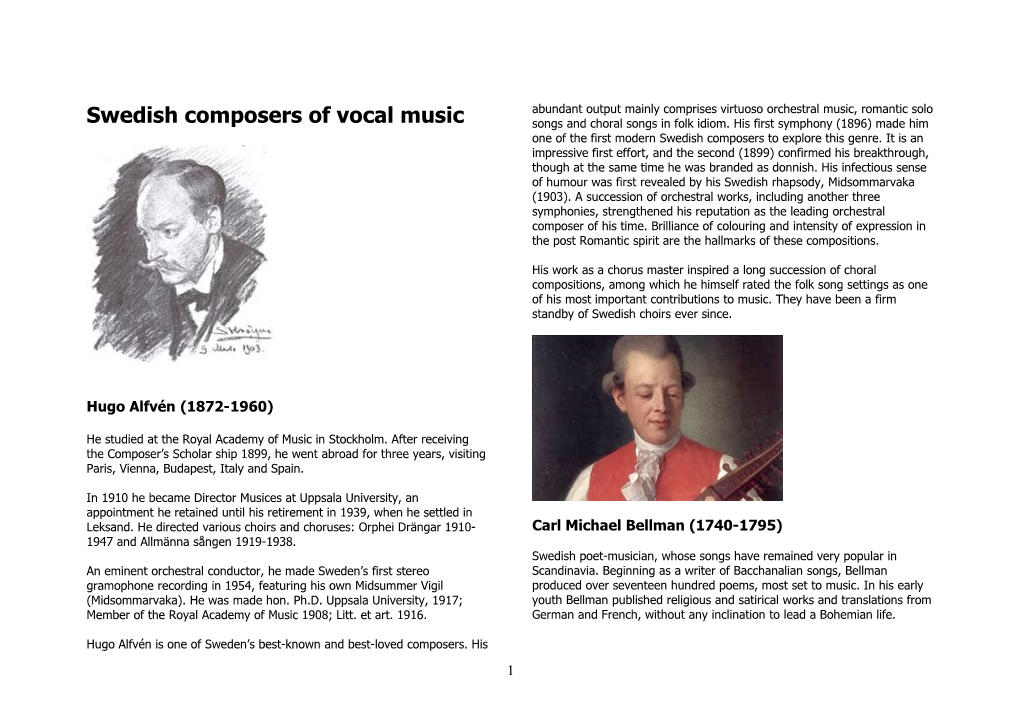 Swedish Composers of Vocal Music