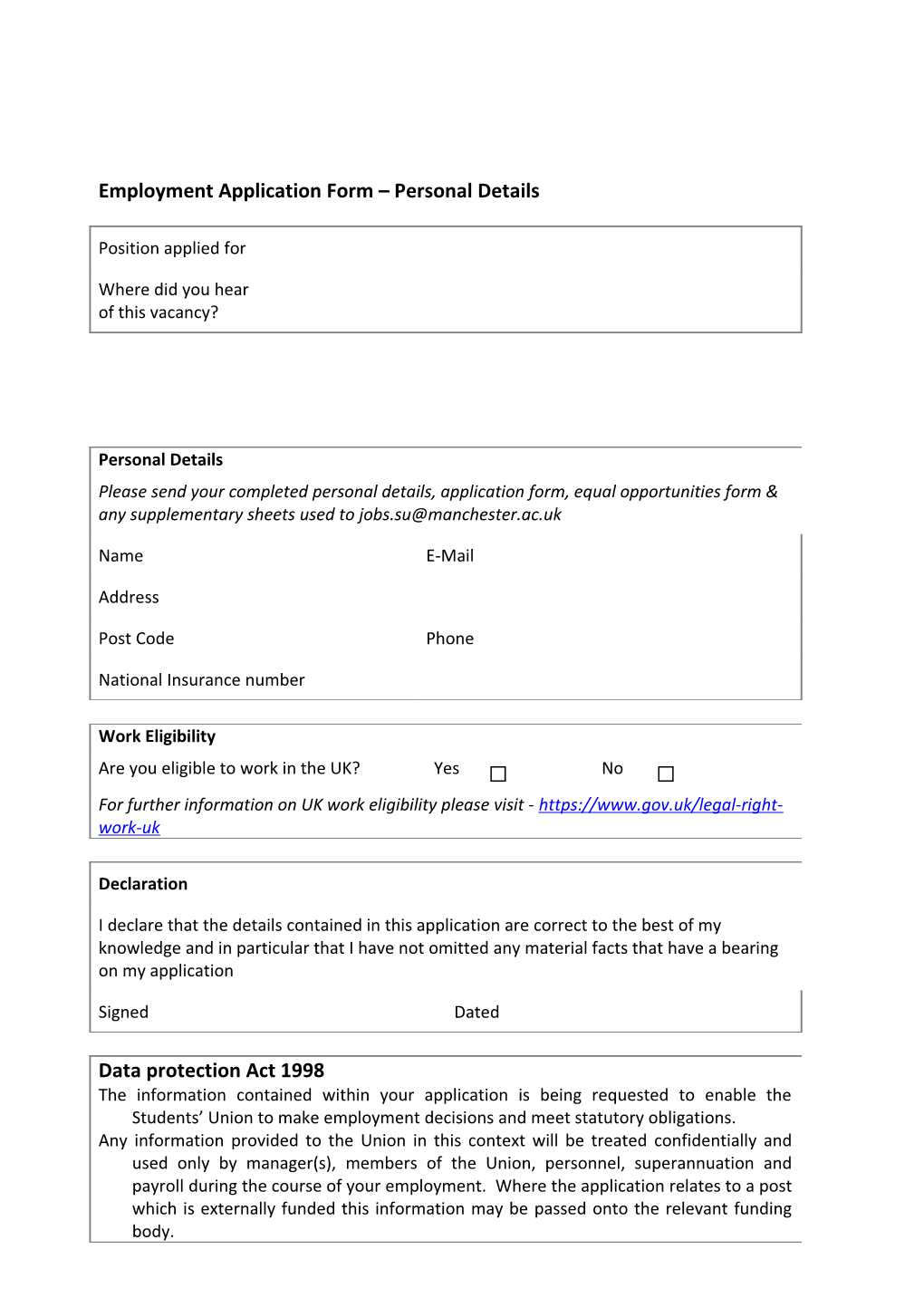 Employment Application Form Personal Details s1