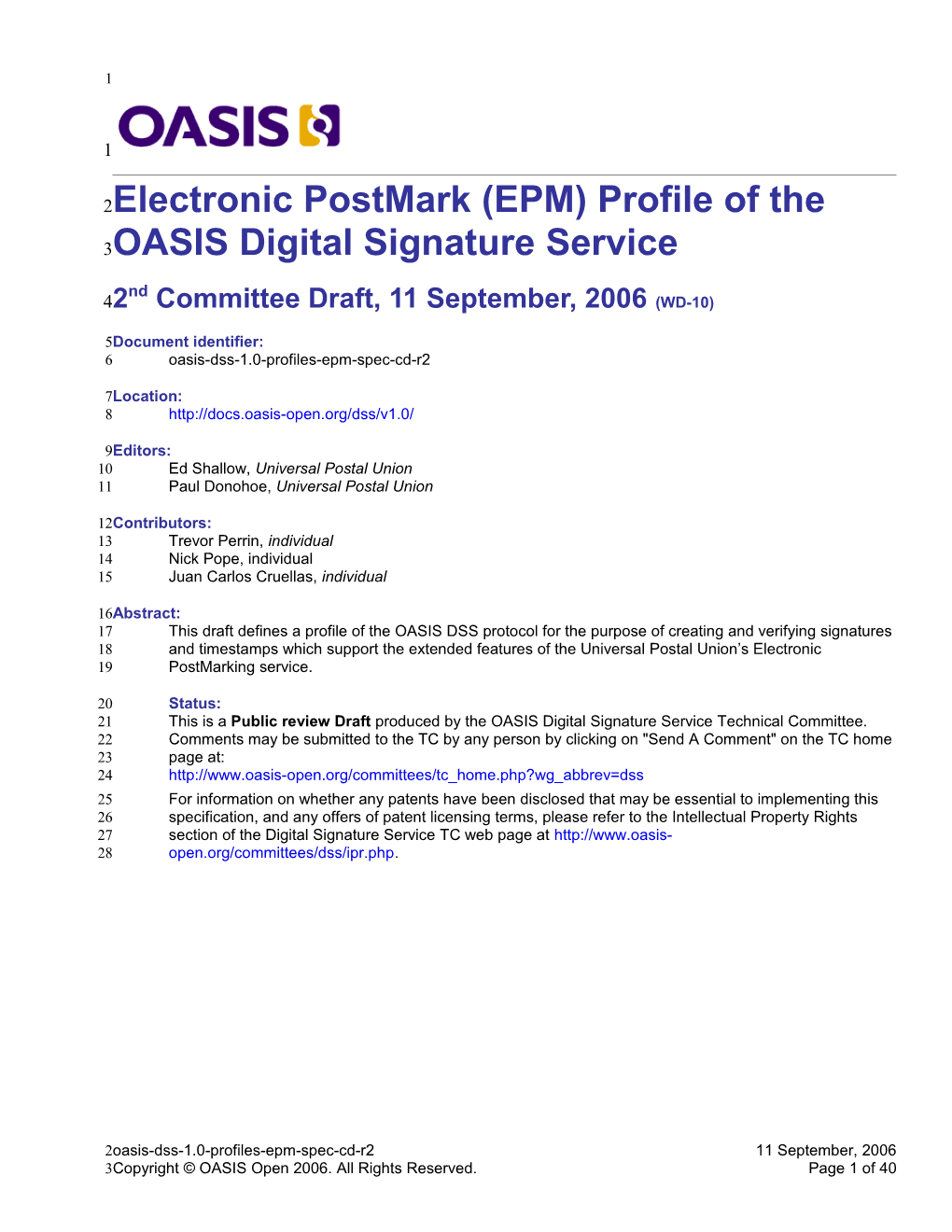 Electronic Postmark (EPM) Profile of the OASIS Digital Signature Service