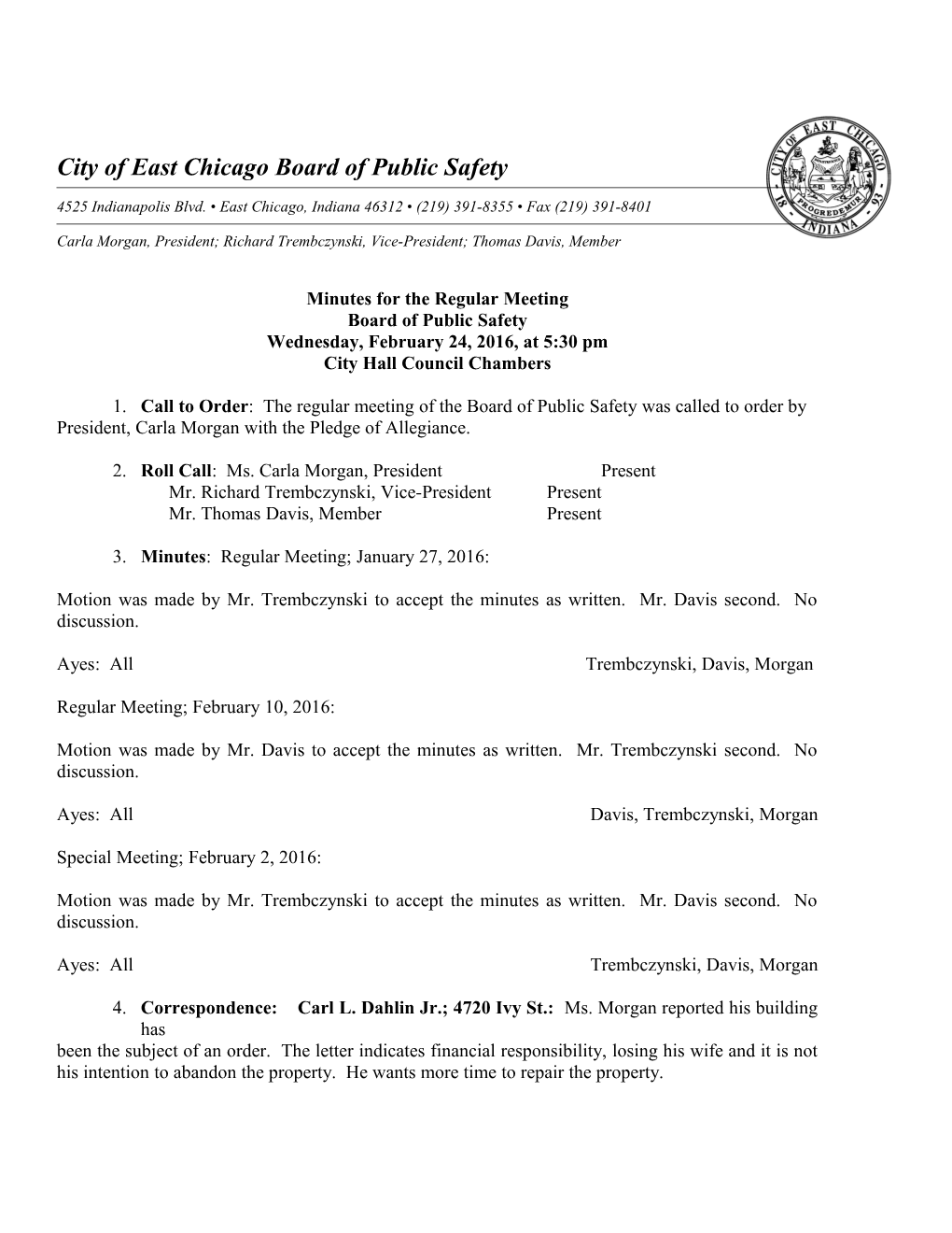 City of East Chicago Board of Public Works