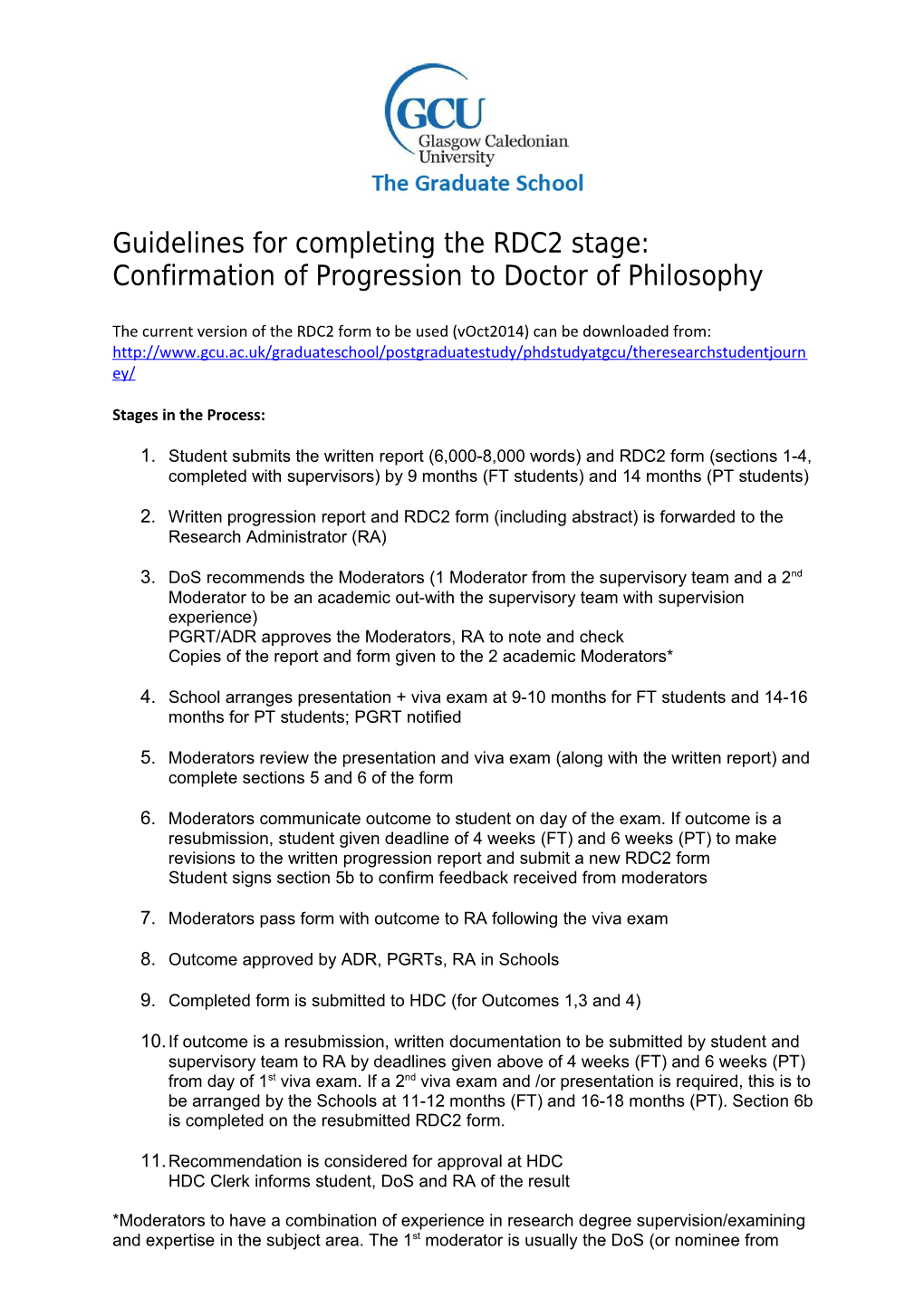 Guidelines for Completing the RDC2 Stage