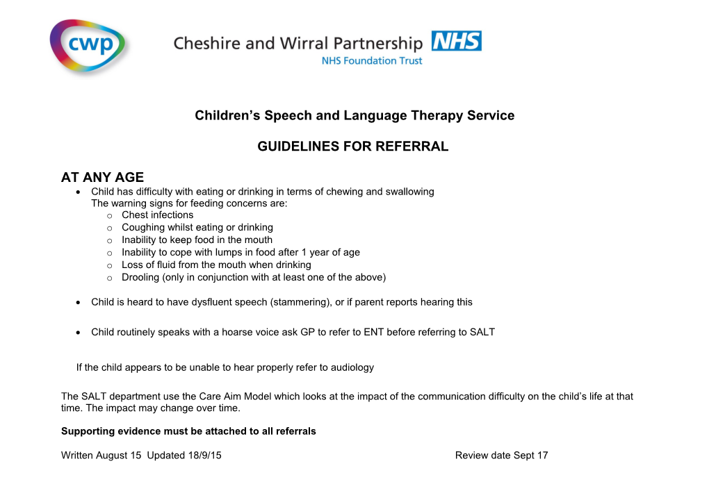 Children S Speech and Language Therapy Service
