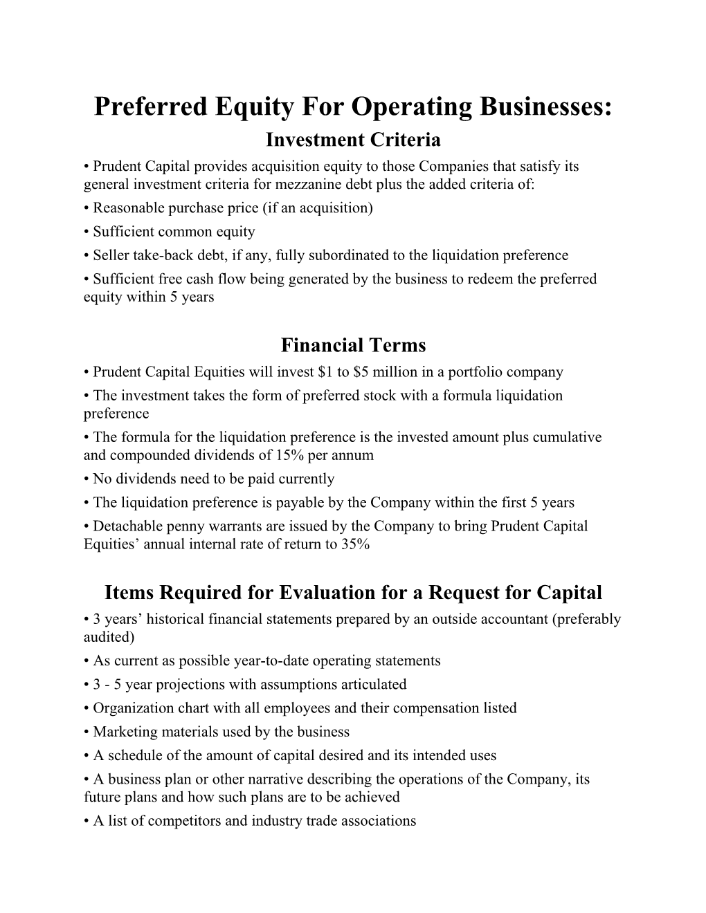 Preferred Equity for Operating Businesses