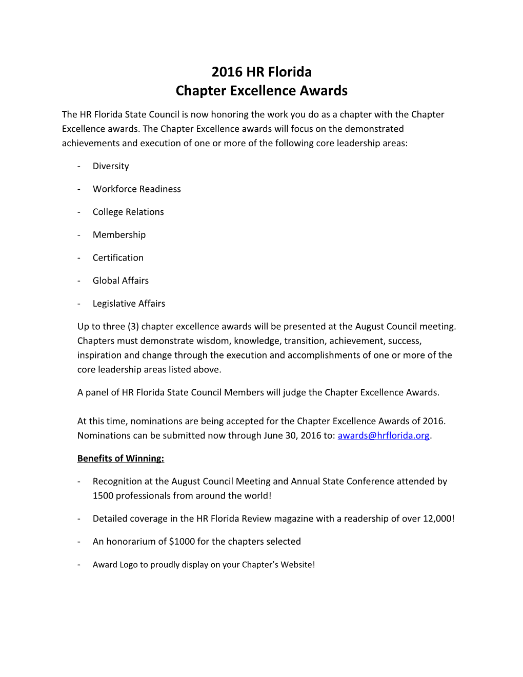 Chapter Excellence Awards
