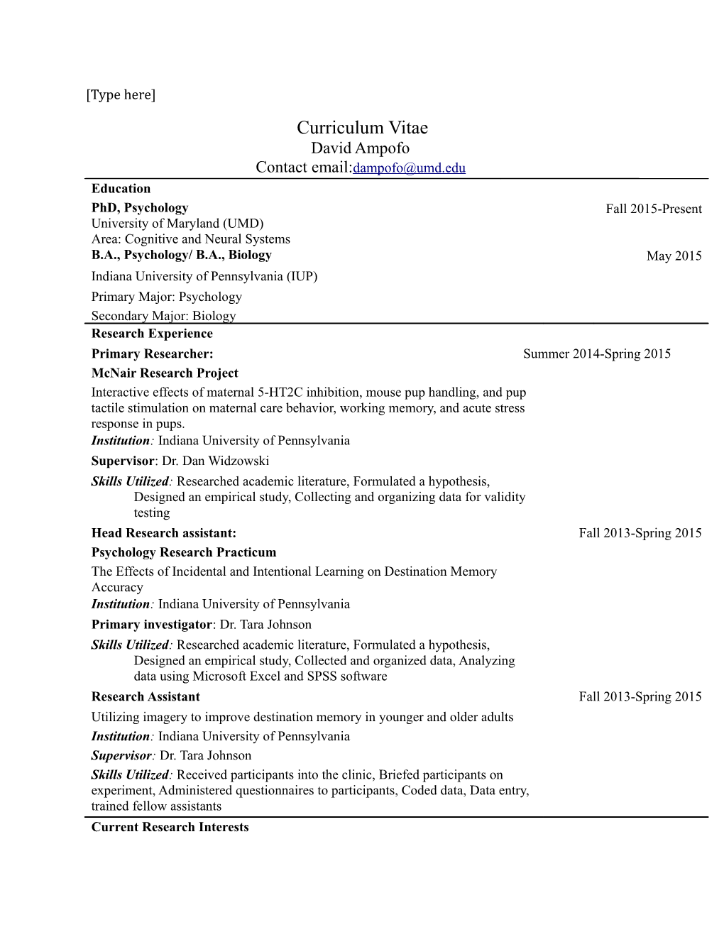 Curriculum Vitae David Ampofo