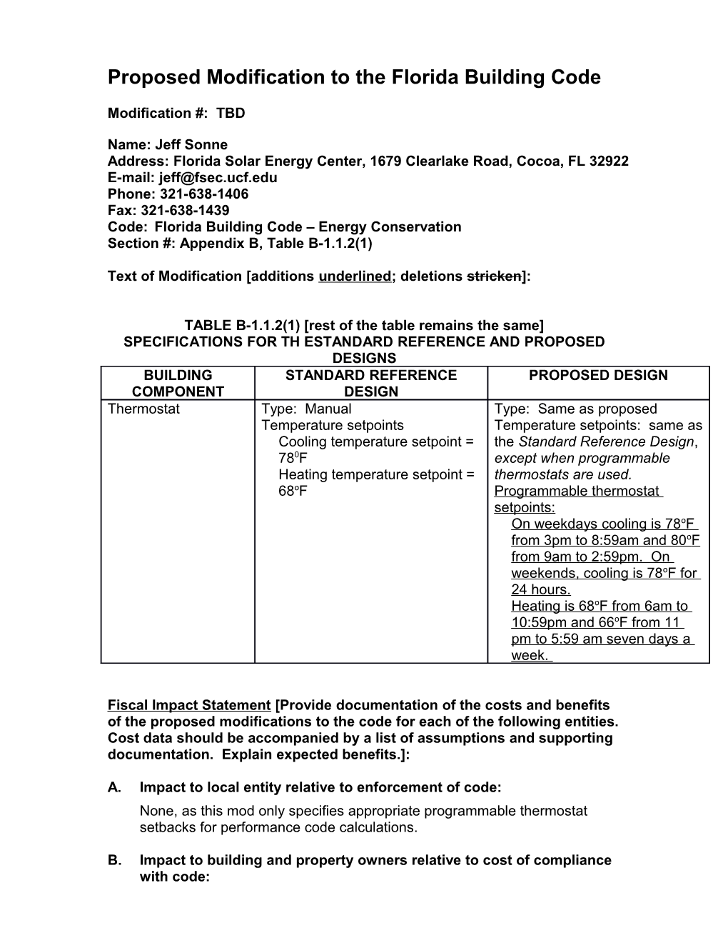 Proposed Modification to the Florida Building Code