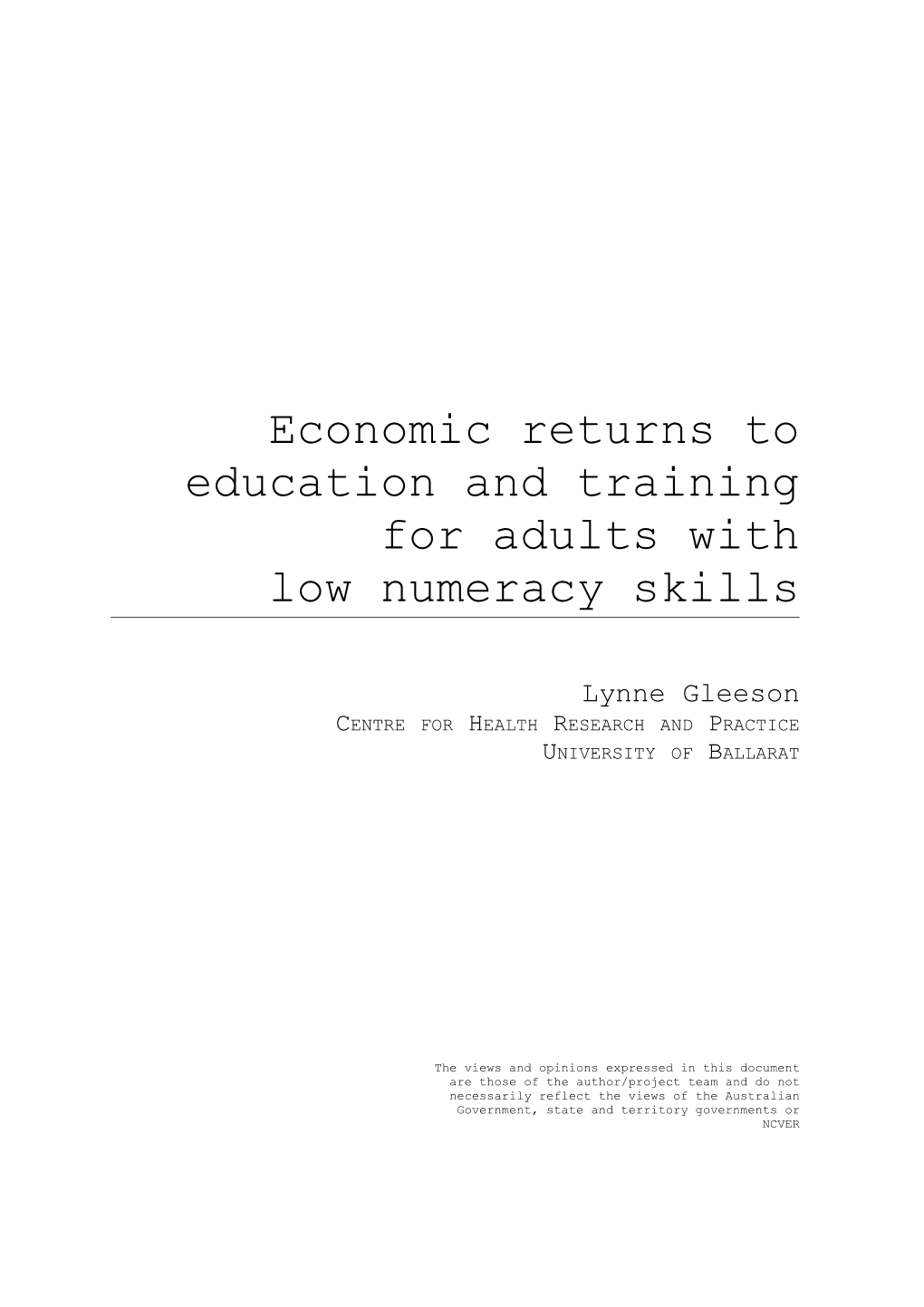 Economic Returns to Education and Training for Adults with Low Numeracy Skills