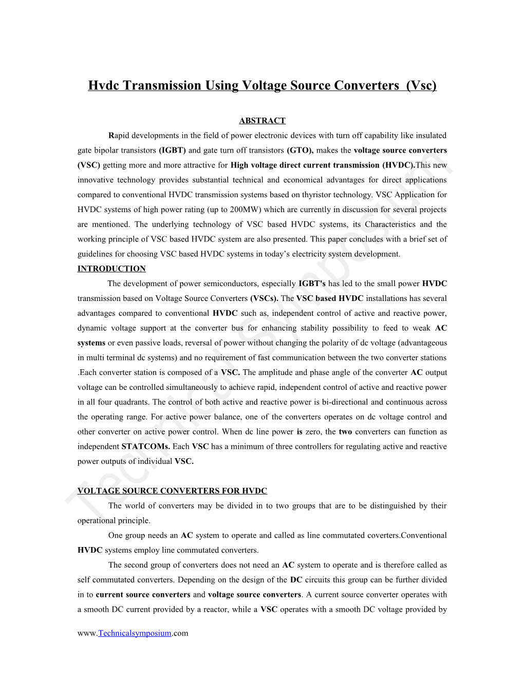 Hvdc Transmission Using Voltage Source Converters (Vsc)