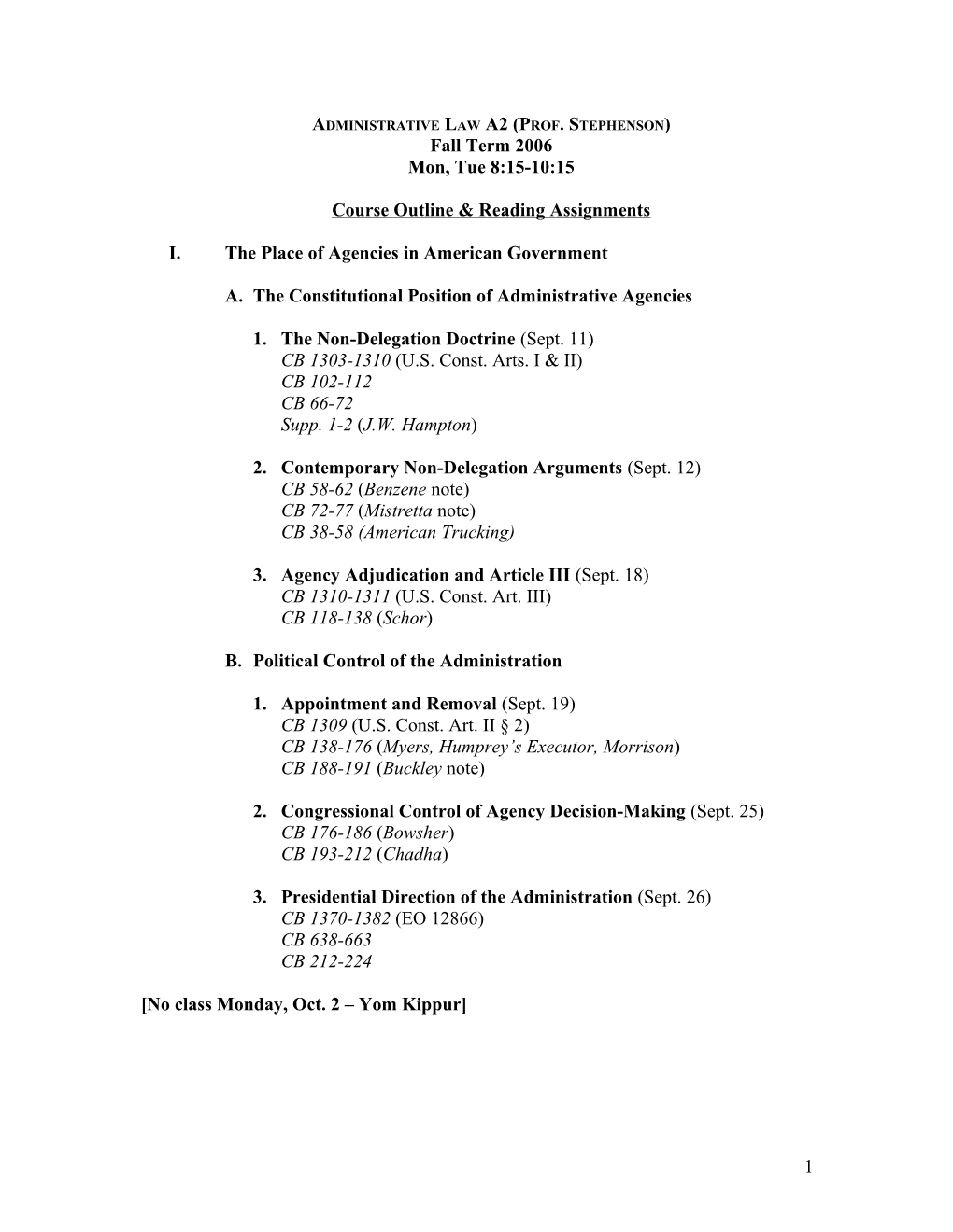 Administrative Law A2 (Prof. Stephenson)