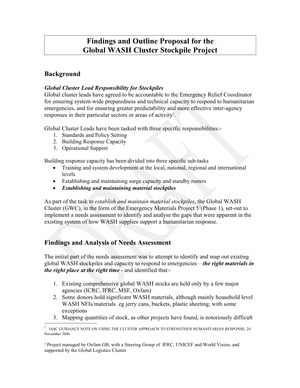 Findings and Outline Proposal for The