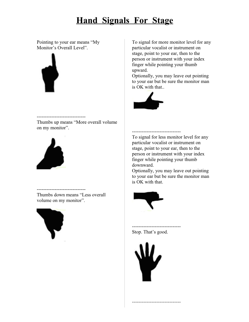 Stage Hand Signals