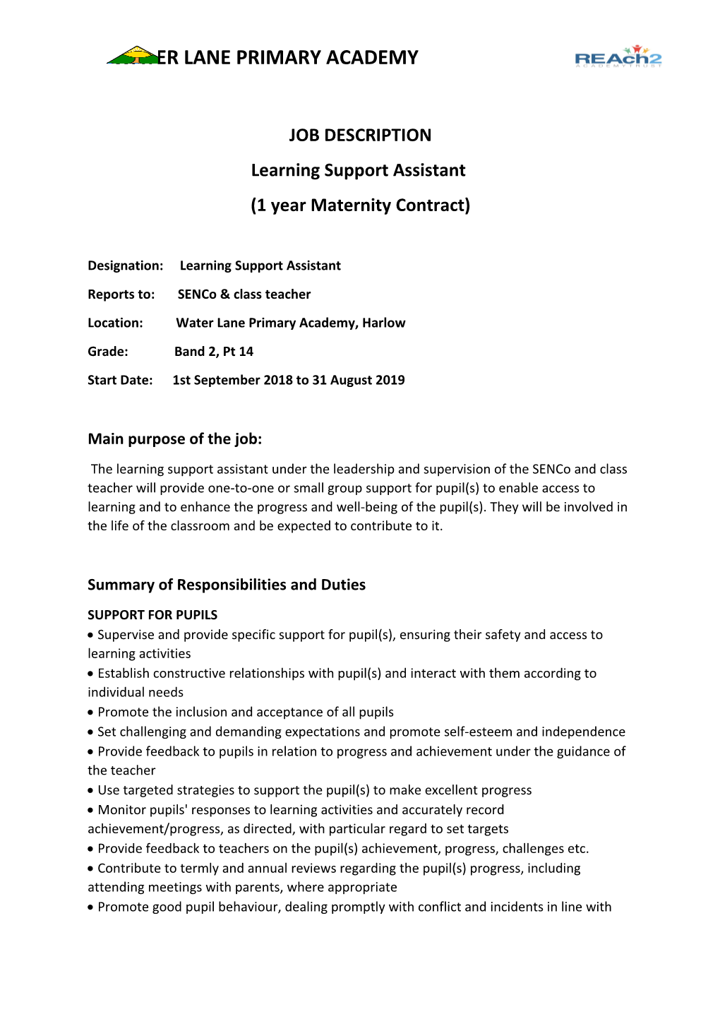 Designation: Learning Support Assistant