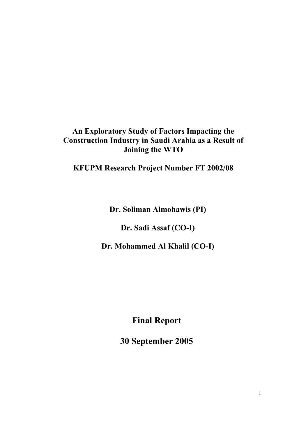 KFUPM Research Project Number FT 2002/08