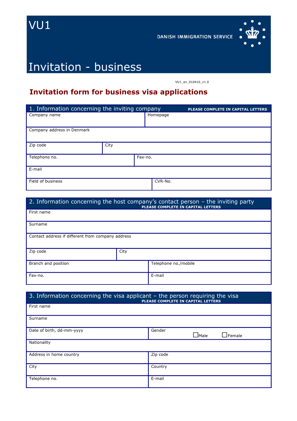Invitation Form for Business Visa Applications