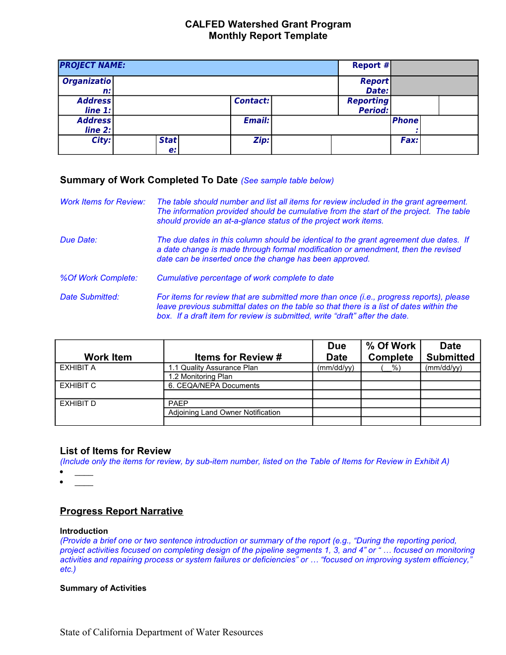 Sample Progress Report