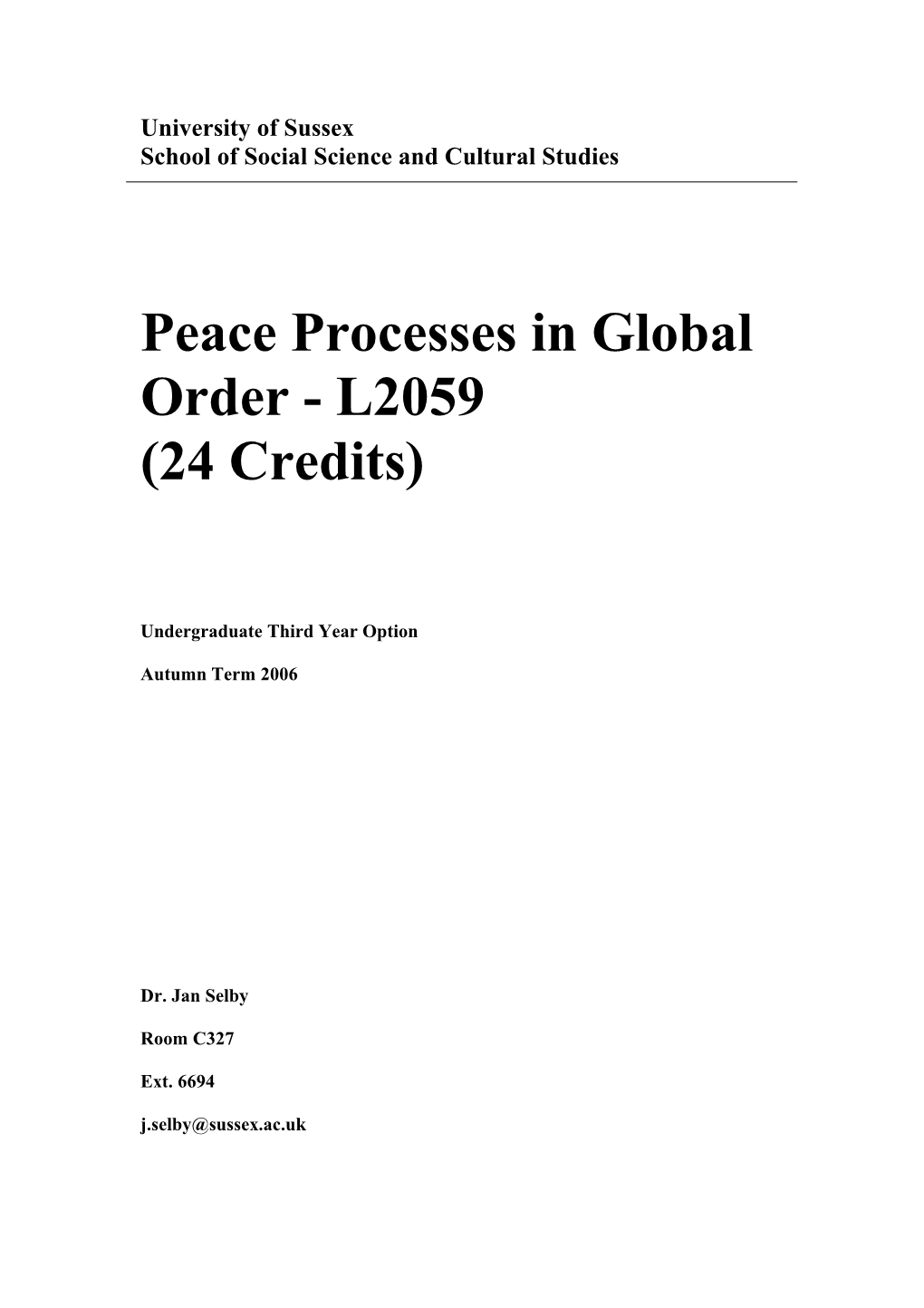 Peace Processes in Global Order