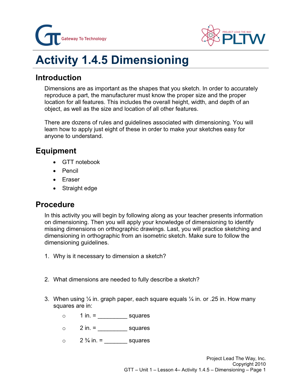 Activity 1.4.5 Dimensioning