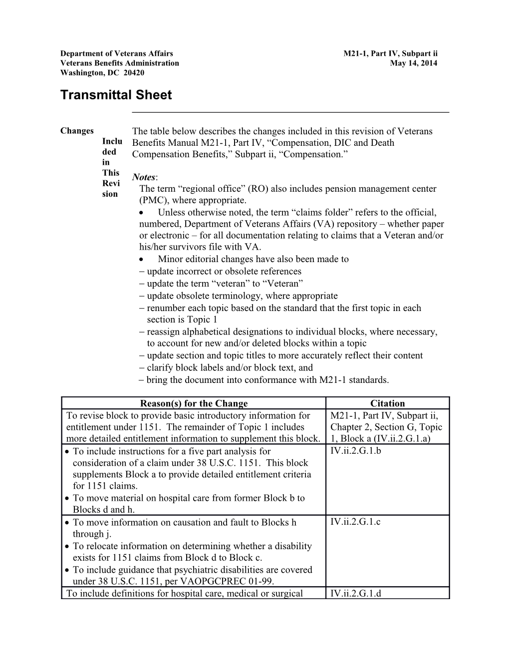 Department of Veterans Affairs M21-1, Part IV, Subpart Ii s1