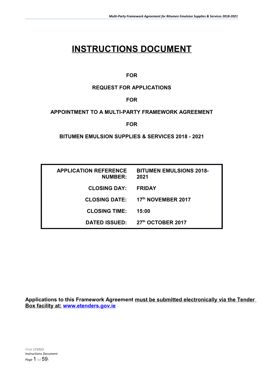 Instructions Document Plant Hire Services 2016 Framework