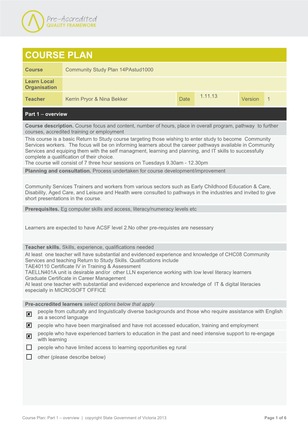 Course Plan, Part 1 - Overview s1