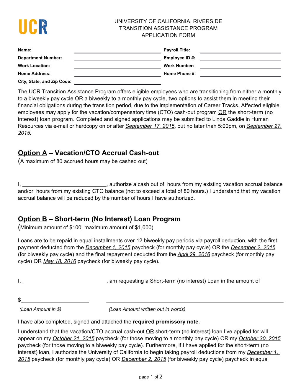 Option a Vacation/CTO Accrual Cash-Out