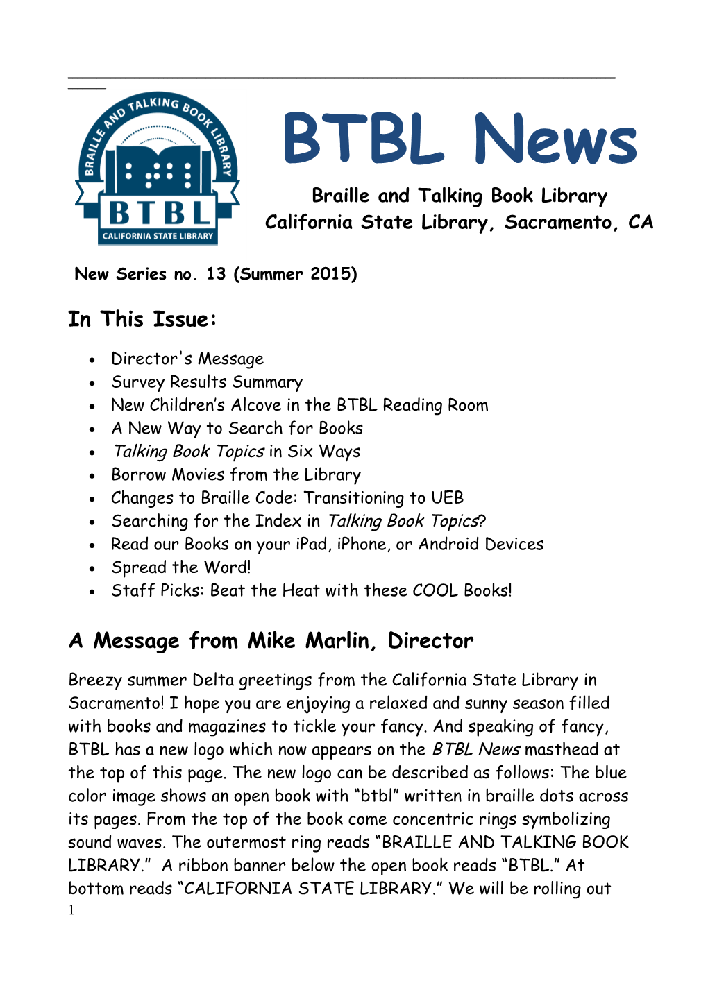 BTBL News Series 13 (Summer 2015)