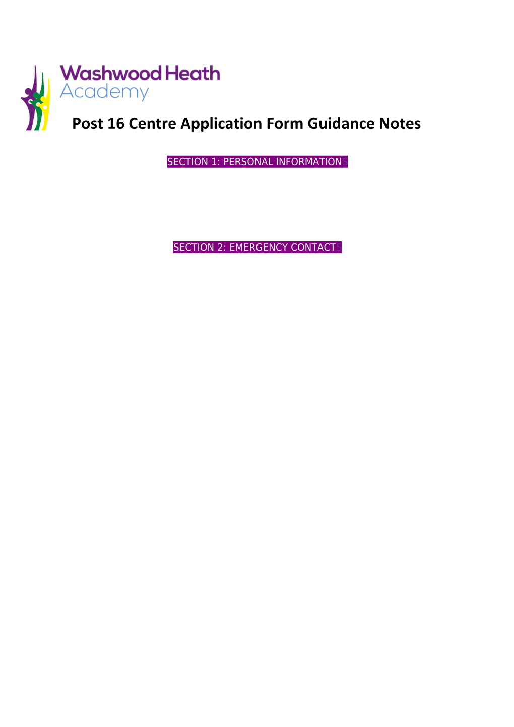 Post 16 Centre Application Form Guidance Notes