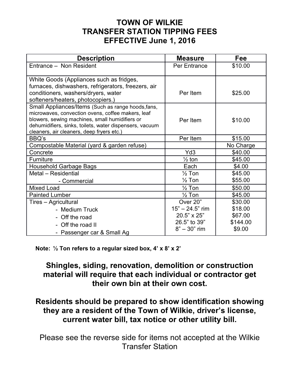 Transfer Station Tipping Fees