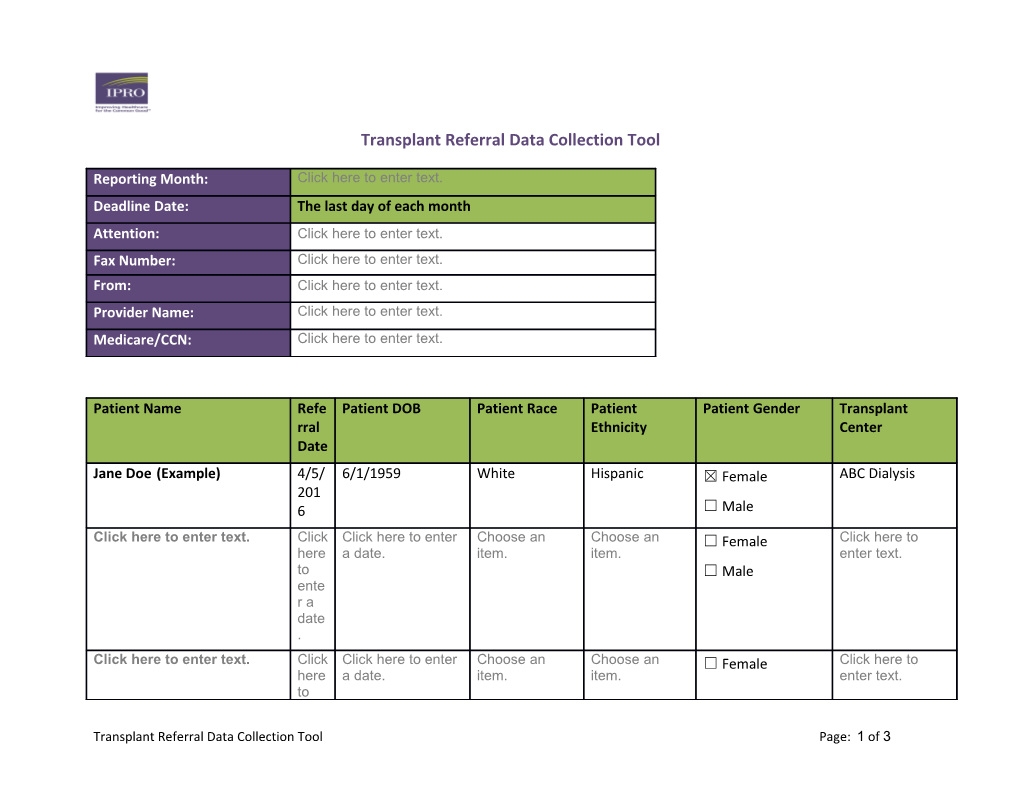 Transplant Referral Data Collection Tool