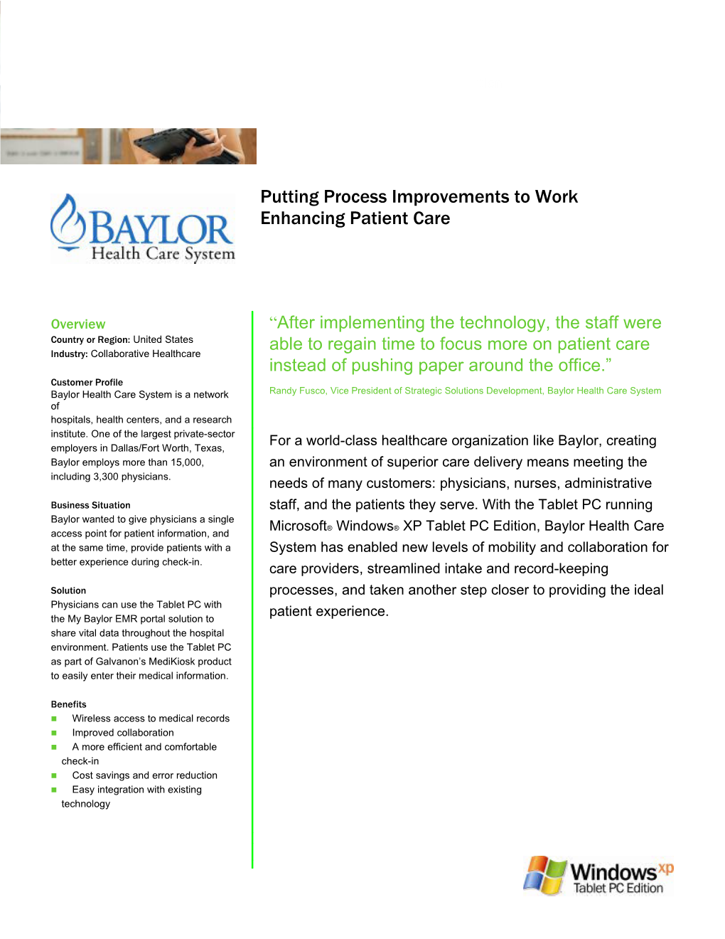 Putting Process Improvements to Work Enhancing Patient Care