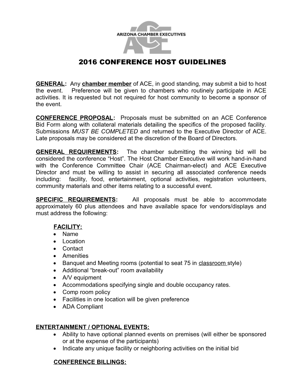 Ace Conference Host Guidelines