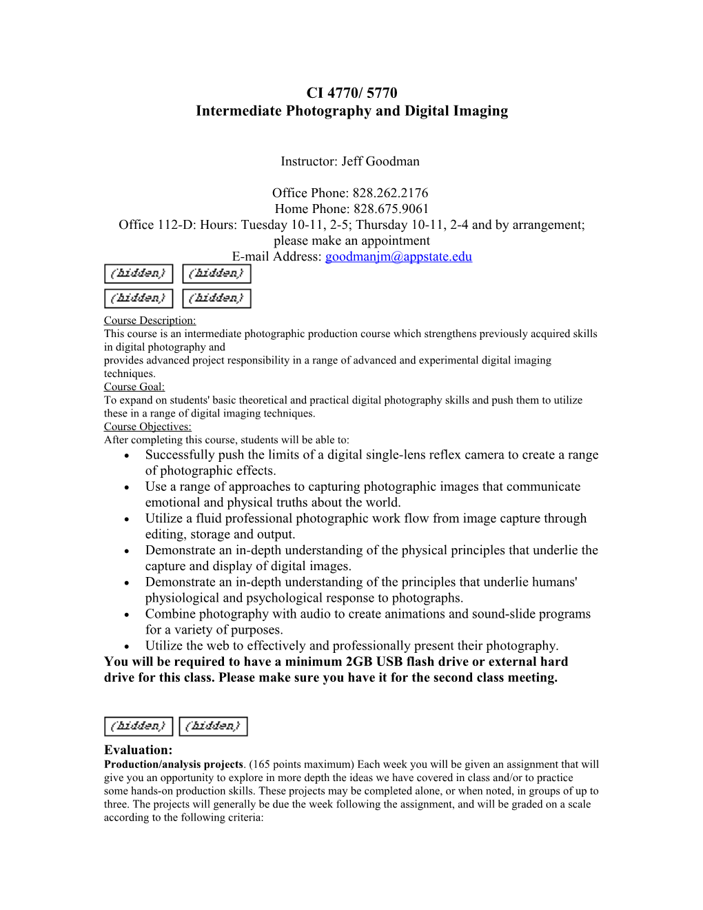 CI 4770/ 5770 Intermediate Photography and Digital Imaging