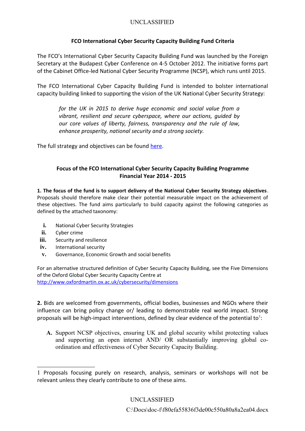 FCO International Cyber Security Capacity Building Fund Criteria