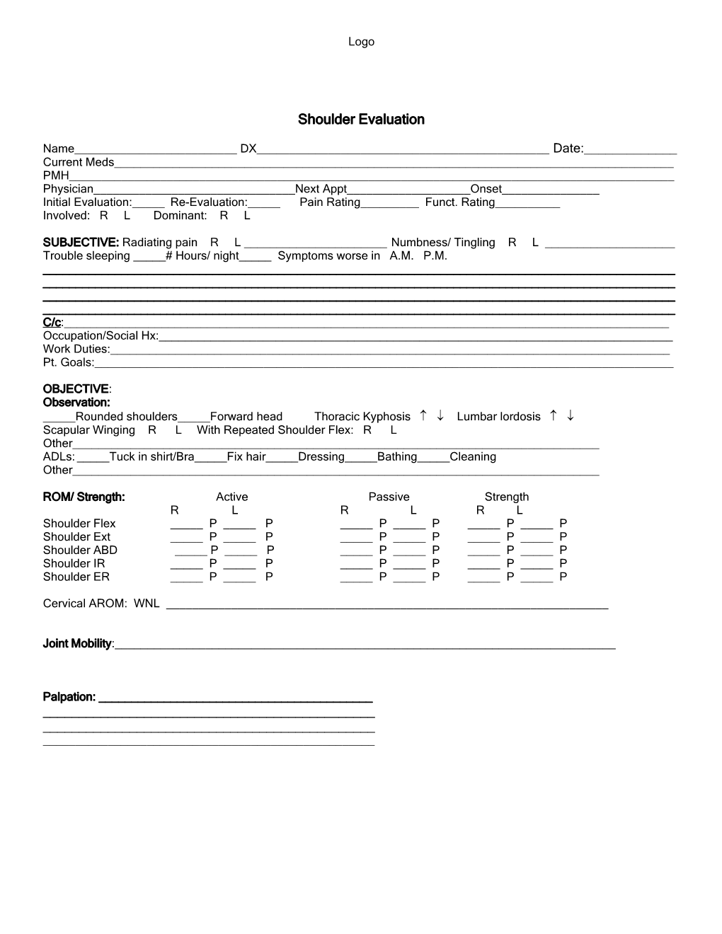 Shoulder Evaluation Form