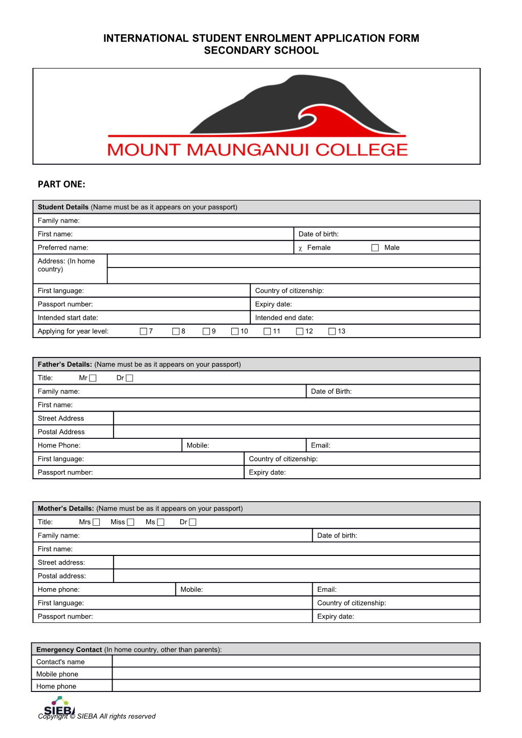 International Student Enrolment Application Form