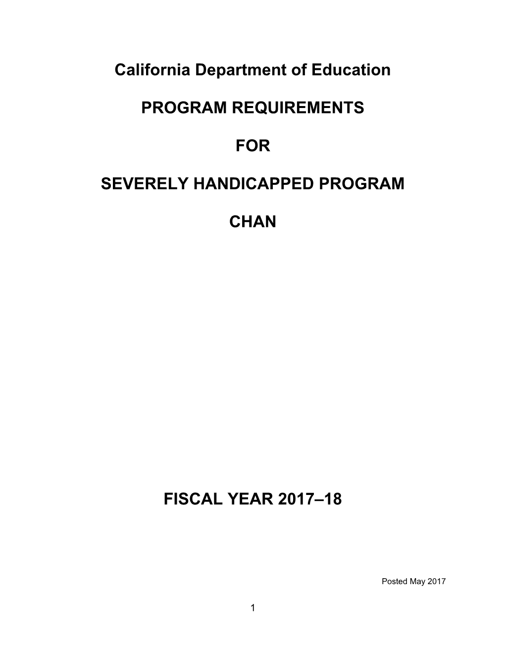 2017-18 CHAN Handicapped Program - Child Development (CA Dept Of Education)