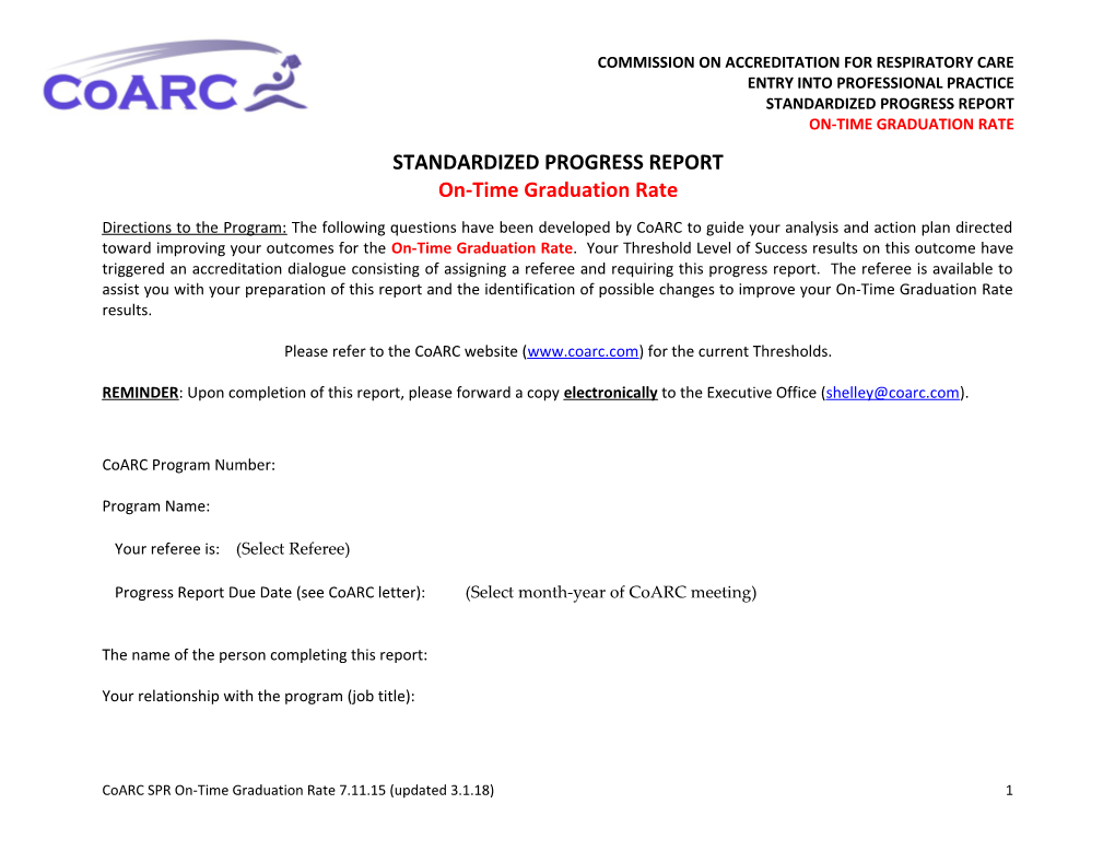 Standardized Progress Report Questions - Job Placement