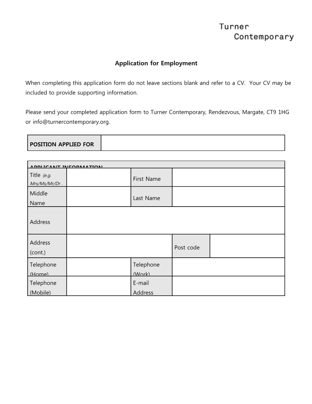 Application for Employment s89