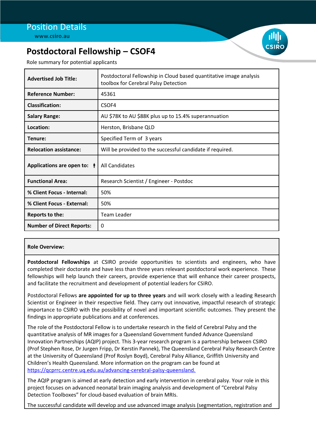 Position Details - Postdoctoral Fellowship - CSOF4 s5