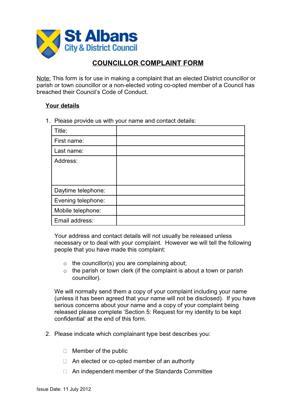 Councillor Complaint Form