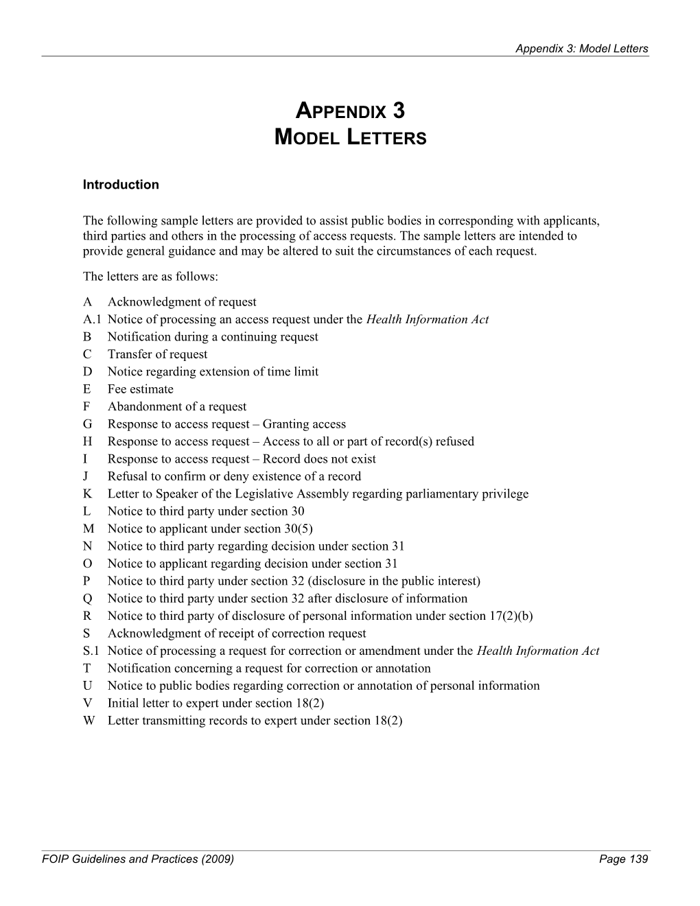 FOIP Guidelines and Practices: Appendix 3 - Model Letters