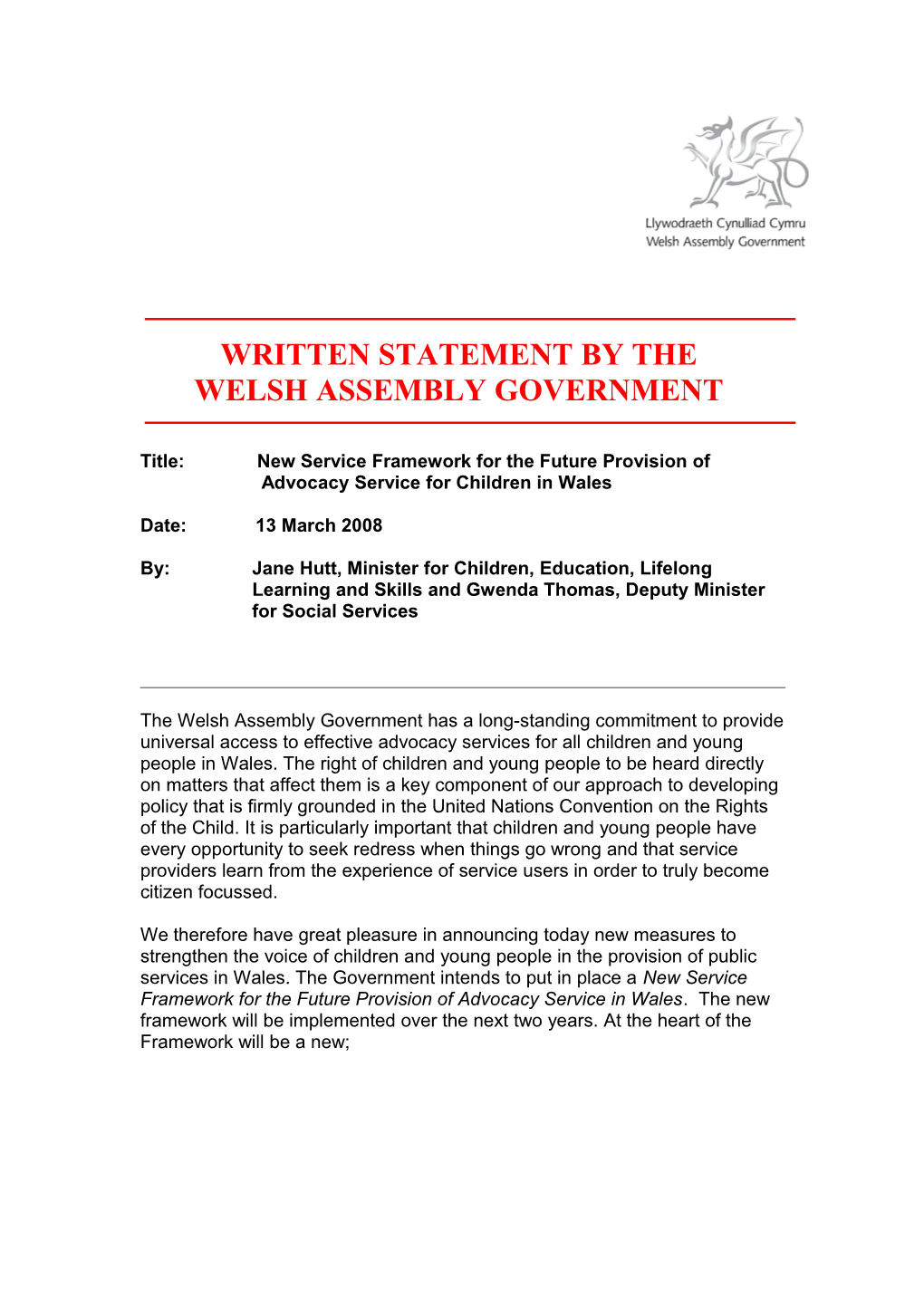 Written Statement by The