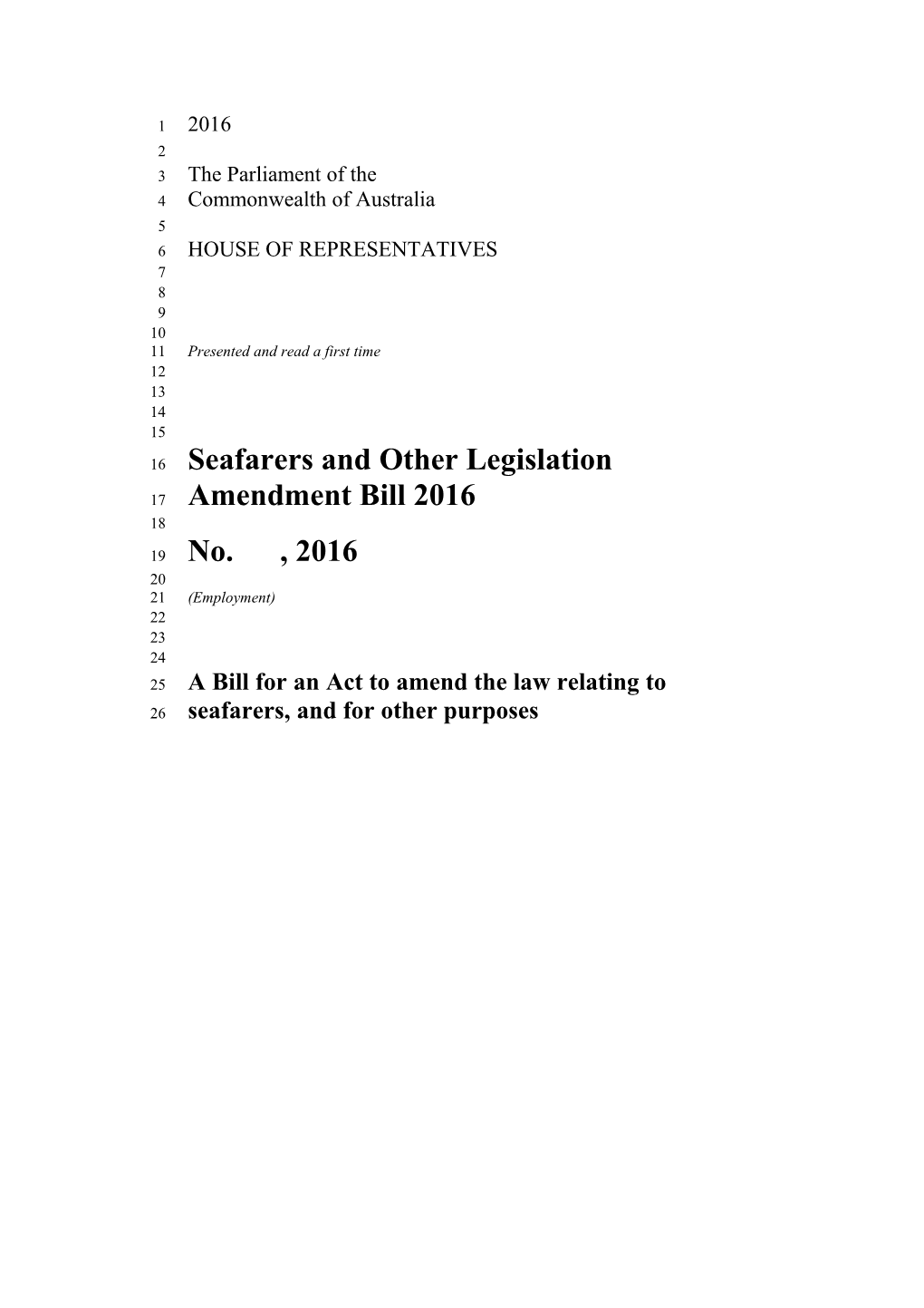 Seafarers and Other Legislation Amendment Bill 2016