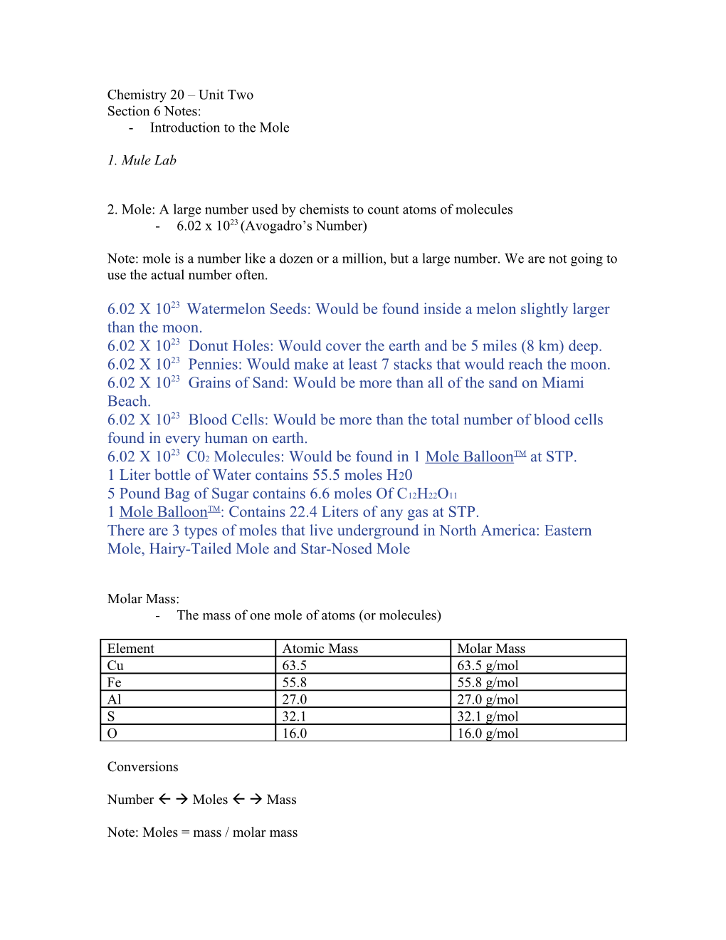 Chemistry 20 Unit Two