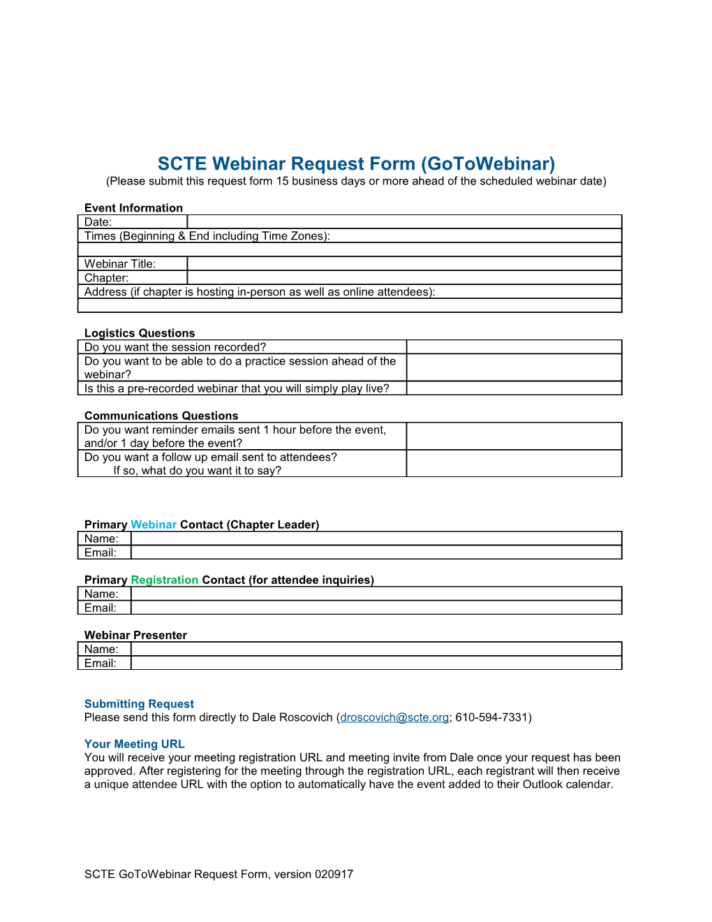 SCTE Webinar Request Form (Gotowebinar)